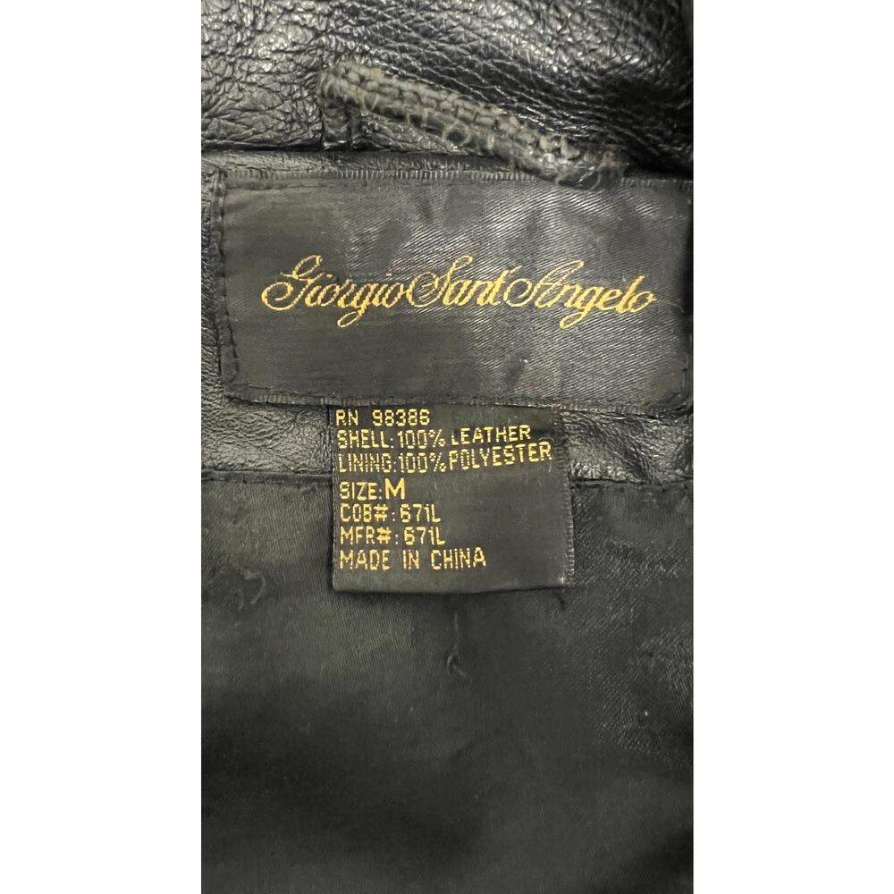 Vintage 90s Giorgio Sant'Angelo Black Hooded Belted Y2K Leather Trench Coat M - Picture 4 of 4